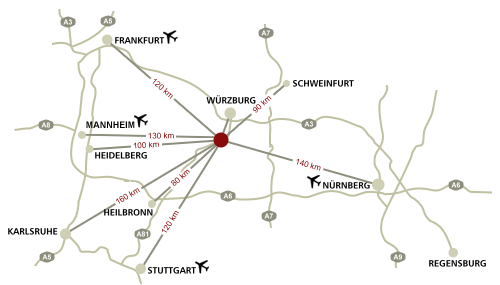 Karte der Lage des Industriepark ob der Tauber